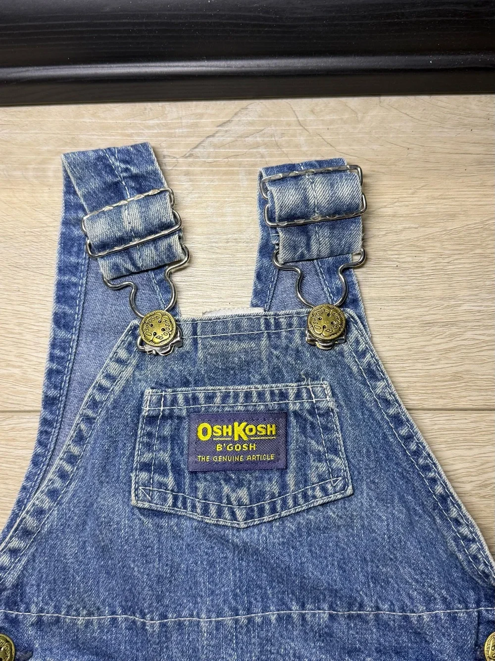 Vintage 1990s Oshkosh B’Gosh Dark Denim Shortalls With Pockets & Paper Tag